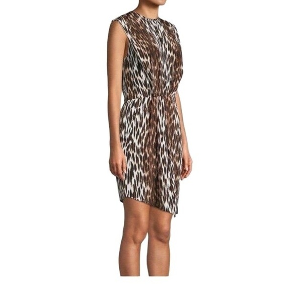 L'AGENCE Animal Print Cinched Waist Asymmetric Sleeveless Dress Size 2 - Picture 2 of 16